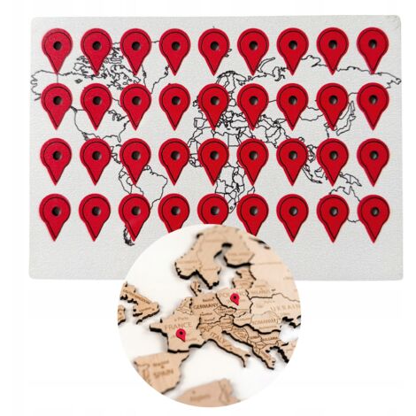 Puntine da mappa in legno 36 pezzi Geo Tag con nastro biadesivo 1,5 x 1 cm