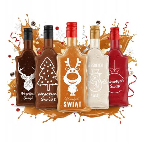 SET di 5 bottiglie di vetro natalizie FALA 500 ml con stampa PER LIQUORI (1/5)