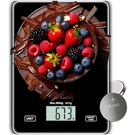 BILANCIA DA CUCINA ELETTRONICA DI PRECISIONE LCD TOUCH VETRO NERO 5KG / 1g (1/5)