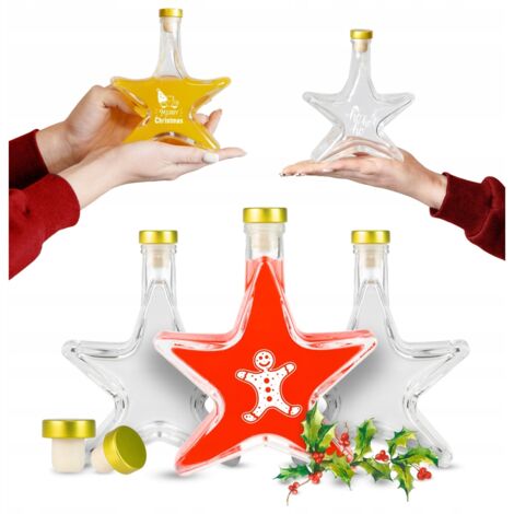 5x Bottiglie STAR 200ml CON STAMPA NATALIZIO per Liquore, Tintura, Regalo (1/5)
