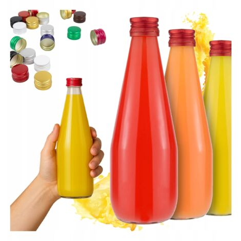 50x BOTTIGLIE IN VETRO CON GOCCE DA 330 ml + TAPPO PER LIQUORI DI SUCCO E SCIROPPO (1/5)