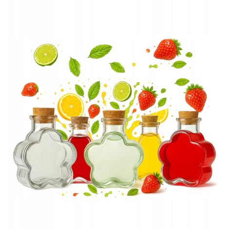 5x Bottiglie di vetro DAISY 150ml Decorative per liquore, sciroppo, regalo, alcol, vino (1/5)