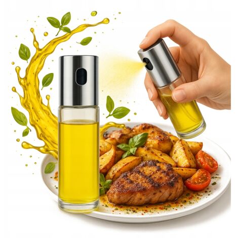 Spray per olio d'oliva da 100 ml, erogatore di olio in vetro, spray da cucina (1/5)