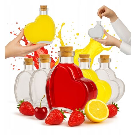 64x HEART Bottle 250 ml Bottiglie di vetro per regalo di nozze Liquore Vino Succo