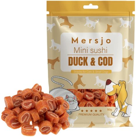 Snack per gatti - Mini sushi con anatra e merluzzo 50g (1/5)