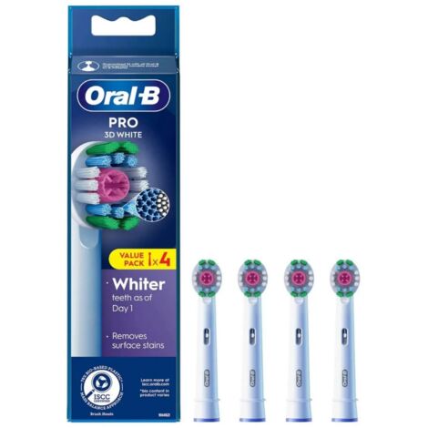 Testine per spazzolino elettrico Oral-B 3D White, bianche, 4 pezzi