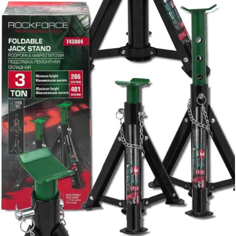 Cavalletti per auto ROCKFORCE pieghevoli da 3 tonnellate, set da 2, 286-401 mm