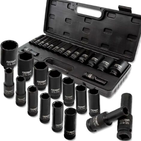 SET DI BUSSOLE A IMPATTO PROFONDO FORCEKRAFT 1/2" 10-36mm 6 punte 15 pezzi (1/5)