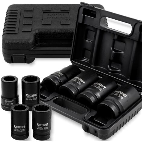 FORCEKRAFT Set di 4 bussole a impatto profondo in una custodia 1" 12 punte 27-36 mm (1/5)