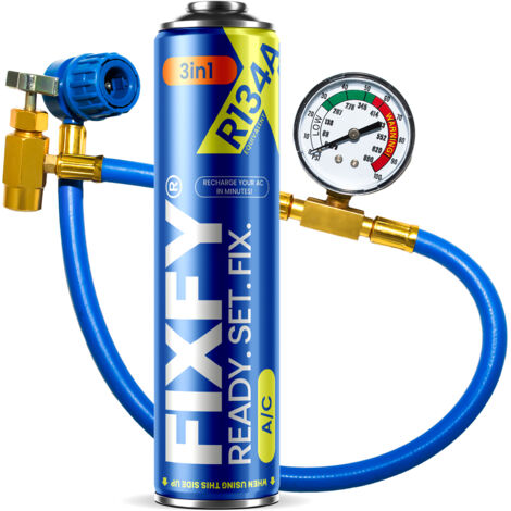 FIXFY 3 in 1 gas di ricarica per aria condizionata 500 ml - LATTA GRANDE + tubo R134a