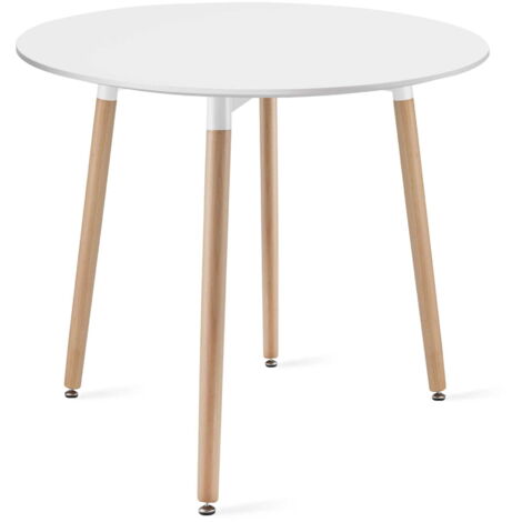 KAMI Tavolo rotondo 80 cm - bianco / gambe naturali (1/4)
