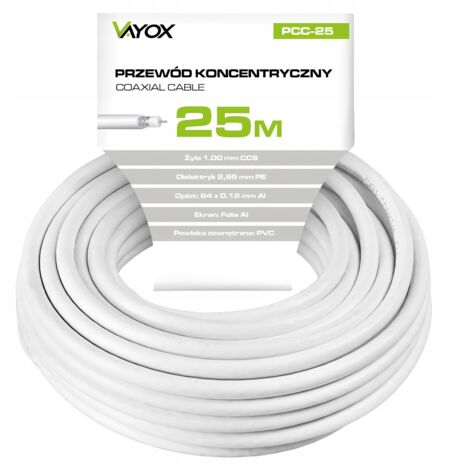 Cavo coassiale antenna 25 m RG6 75 Ohm TV SAT LTE resistente ai raggi UV