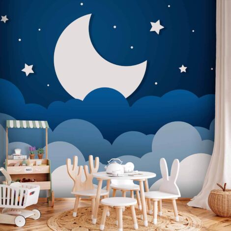 Sfondo fotografico - Sogno di luna - nuvole nel cielo blu scuro con stelle per bambini