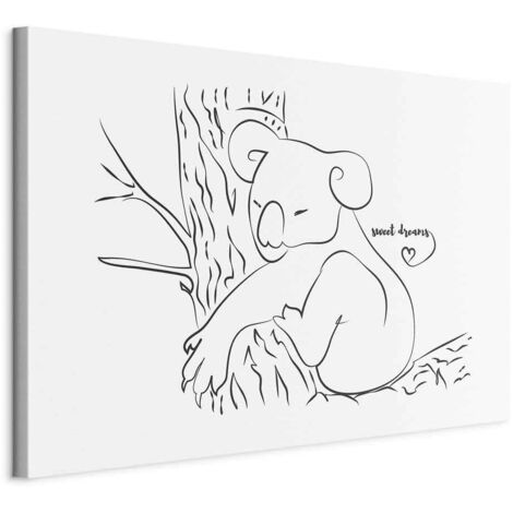 Dipinto - Il fascino silenzioso della natura (1 parte) - Koala addormentato su sfondo bianco e nero (1/5)