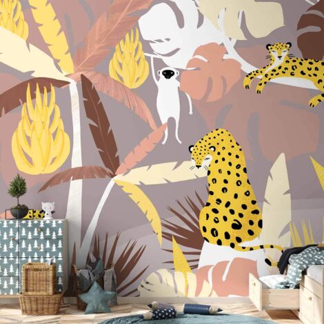Carta da parati - Ghepardi nella giungla - un paesaggio di animali esotici con palme per bambini (1/5)