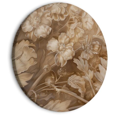 Quadro rotondo - Ornamenti floreali intagliati in delicate tonalità seppia e marrone / Ornamenti floreali e vegetali intagliati (1/4)