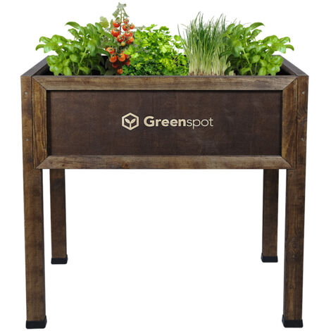 Aiuola rialzata per balcone, terrazza e giardino 80x45x80cm - Erbario in legno su gambe - Fioriera su gambe per fiori, erbe aromatiche, ortaggi - Fioriera rialzata Greenspot Vintage in palissandro scu (1/5)