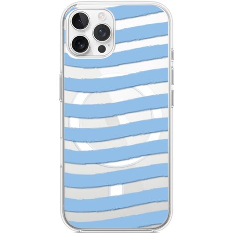 Custodia per iPhone 12 Pro Max con MagSafe, trasparente, flessibile in silicone, strisce blu (1/5)