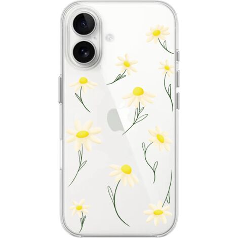 Custodia per iPhone 16 Plus, trasparente, in silicone Flexi, margherite (1/5)