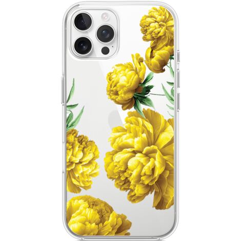 Custodia per iPhone 12 Pro Max, trasparente, flessibile in silicone, peonie gialle (1/5)