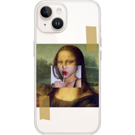Custodia per iPhone 14, trasparente, Flexi in silicone, Monna Lisa con lecca-lecca (1/5)