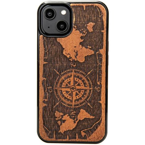 Custodia in legno Bewood per iPhone 14 WIND ROSE MERBAU (1/5)
