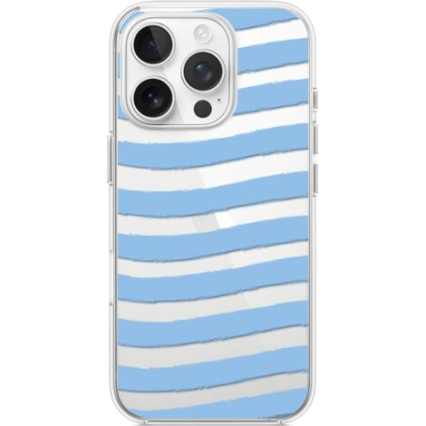 Custodia per iPhone 15 Pro, trasparente, Flexi in silicone, strisce blu (1/5)