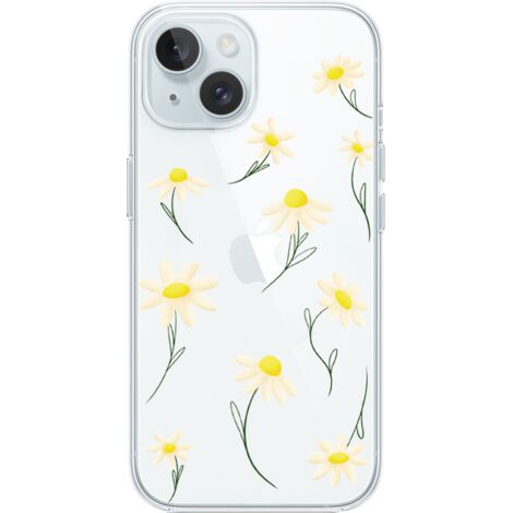 Custodia per iPhone 15 Plus, trasparente, in silicone Flexi, margherite (1/5)