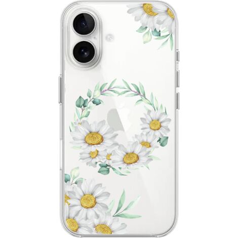 Custodia per iPhone 16, trasparente, Flexi in silicone, corona di margherite (1/5)