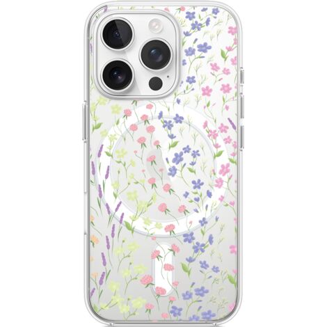 Custodia per iPhone 16 Pro Max con MagSafe, trasparente, flessibile in silicone, fiori di campo (1/5)