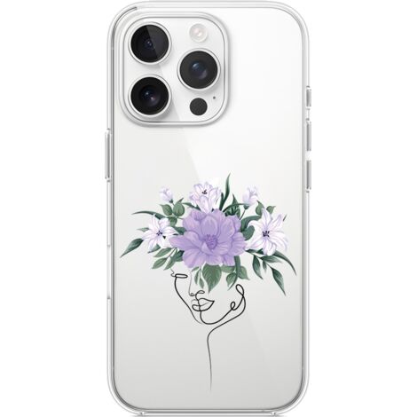 Custodia per iPhone 14 Pro Max, trasparente, flessibile in silicone, donna con fiori (1/5)
