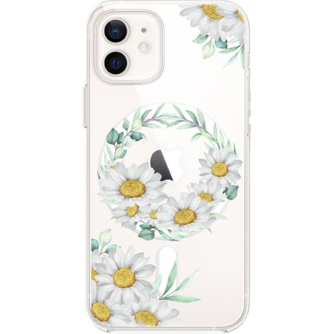 Custodia per iPhone 12 Mini con MagSafe, trasparente, flessibile in silicone, motivo a ghirlanda di margherite (1/5)