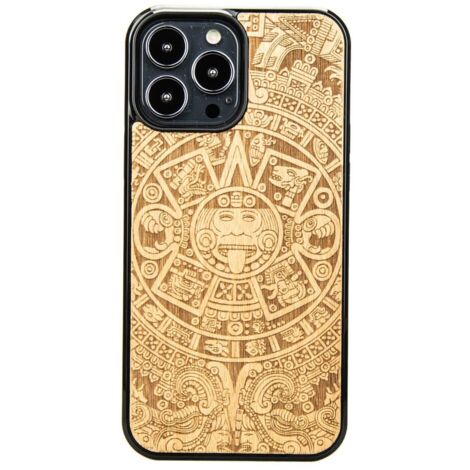 Custodia in legno per iPhone 13 Pro Max CALENDARIO AZTECO ANIEGRE (1/4)