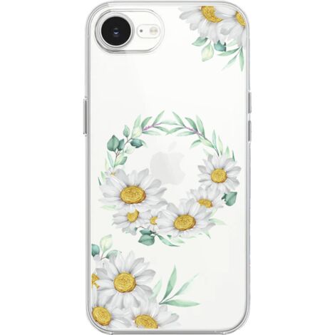 Custodia per iPhone 16e, trasparente, Flexi in silicone, corona di margherite (1/5)