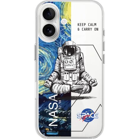 Custodia per iPhone 16, trasparente, in silicone Flexi, Keep Calm in Cosmos (1/5)