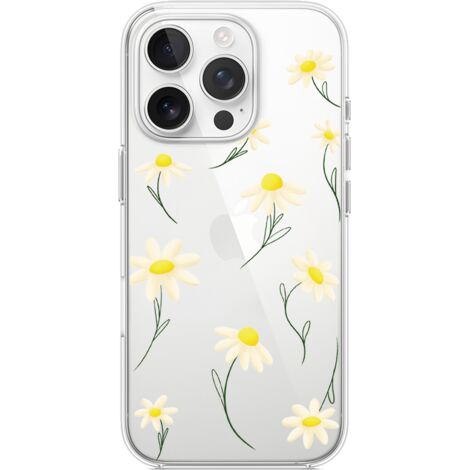 Custodia per iPhone 14 Pro, trasparente, flessibile in silicone, margherite (1/5)