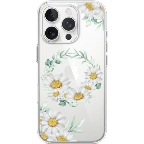 Custodia per iPhone 16 Pro Max, trasparente, flessibile in silicone, ghirlanda di margherite (1/5)