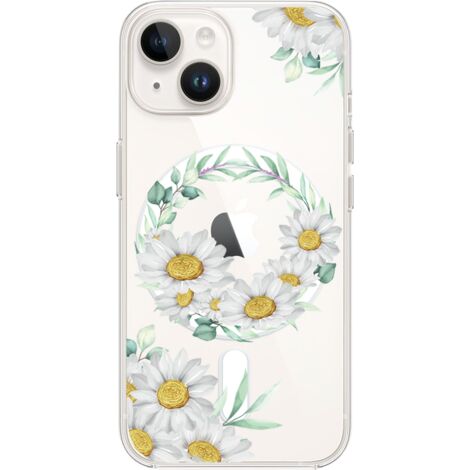 Custodia per iPhone 13 Mini con MagSafe, trasparente, flessibile in silicone, motivo a ghirlanda di margherite (1/5)
