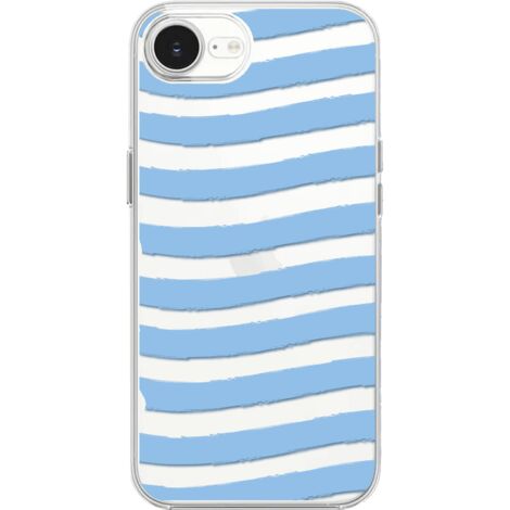 Custodia per iPhone 16e, trasparente, Flexi in silicone, strisce blu (1/5)