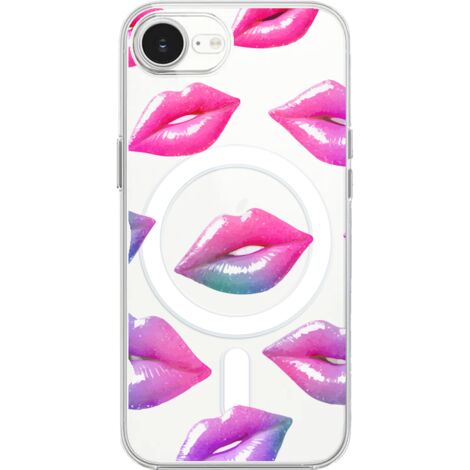 Custodia per iPhone 16e con MagSafe, trasparente, flessibile in silicone, labbra olografiche (1/5)