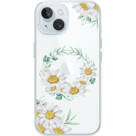 Custodia per iPhone 15, trasparente, Flexi in silicone, corona di margherite (1/5)