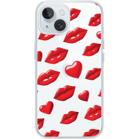 Custodia per iPhone 15, trasparente, Flexi in silicone, labbra rosse (1/5)