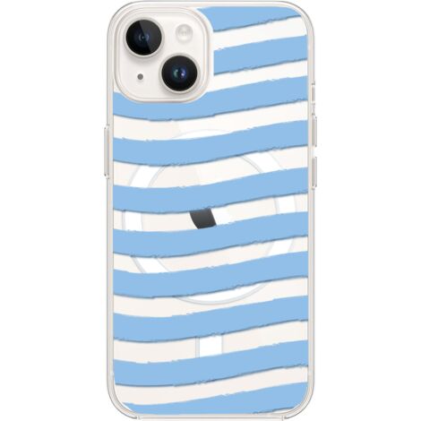 Custodia per iPhone 13 con MagSafe, trasparente, flessibile in silicone, strisce blu (1/5)