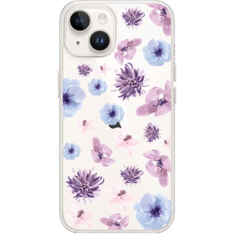 Custodia Flexi in silicone trasparente per iPhone 13 Mini, fiori blu e viola (1/5)