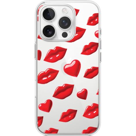 Custodia per iPhone 15 Pro Max, trasparente, flessibile in silicone, labbra rosse (1/5)