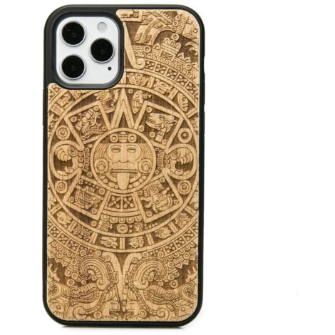 Custodia in legno per iPhone 12 / 12 Pro CALENDARIO AZTECO ANIEGRE (1/4)