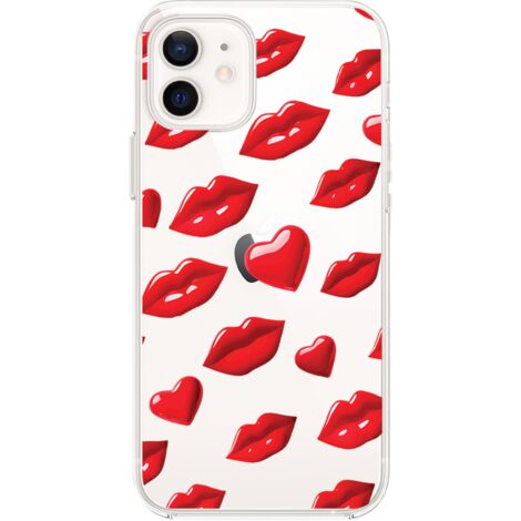 Custodia per iPhone 12, trasparente, Flexi in silicone, labbra rosse (1/5)