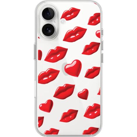 Custodia per iPhone 16 Plus, trasparente, Flexi in silicone, labbra rosse (1/5)