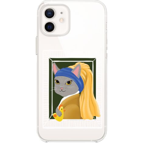 Custodia per iPhone 12, trasparente, in silicone Flexi, gattino e pollo (1/5)