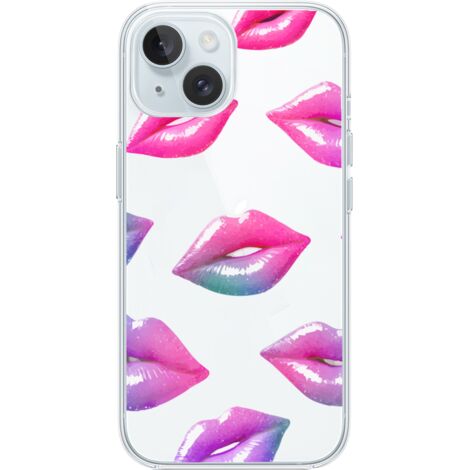 Custodia per iPhone 15 Plus, trasparente, Flexi in silicone, labbra olografiche (1/5)